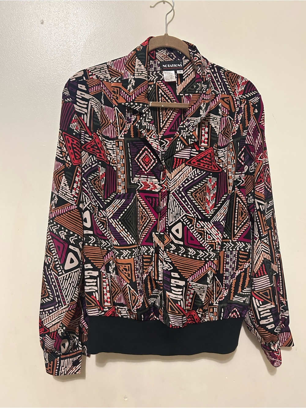 NWOT Notations Neutral Elements Geometric Print Bomber style Shirt 12 Multicolor